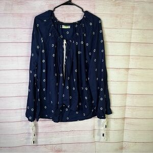 Solito‎ 100% Rayon Long Sleeves Tassels Diamond Print Blouse Size Medium